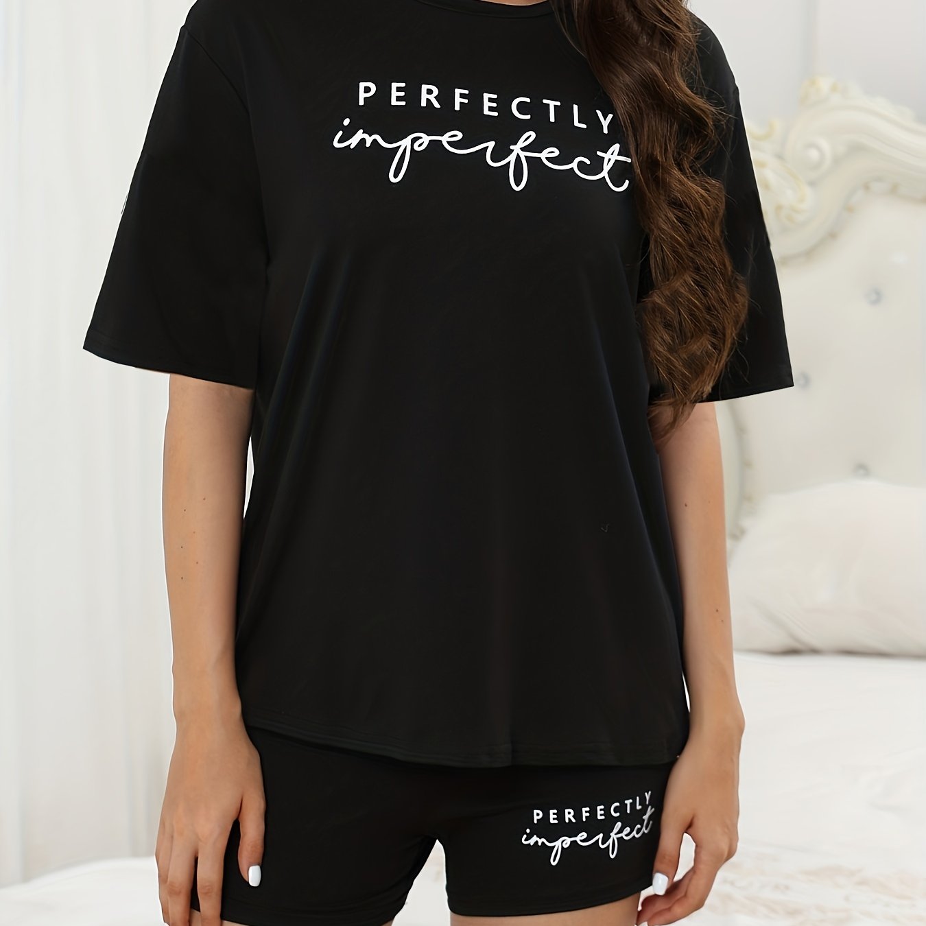 Letter Print Lounge Set Top & Shorts Women's Loungewear