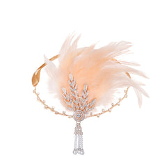 1920s Gatsby Feather Headband with Rhinestones & Pearls