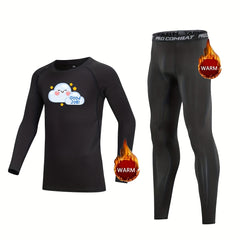 Kids Compression Fleece Sets Long Sleeve Crew Neck Pullover Matching Pants