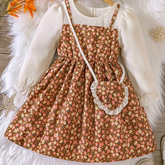 2pcs Kid Girls' Ruffled Floral Princess Dress With Pockets