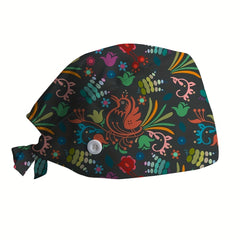 Cartoon Leaf Print Nurse Hat Adjustable Lightweight Scrub Cap