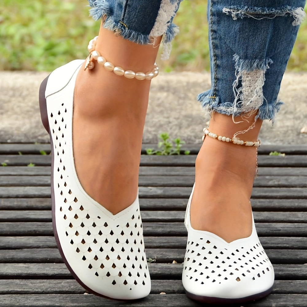 Women's Hollow Out Flat Shoes Slip On Casual Breathable Walking Flats