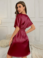 Short Sleeve V Neck Satin NightDress Women's Sleepwear