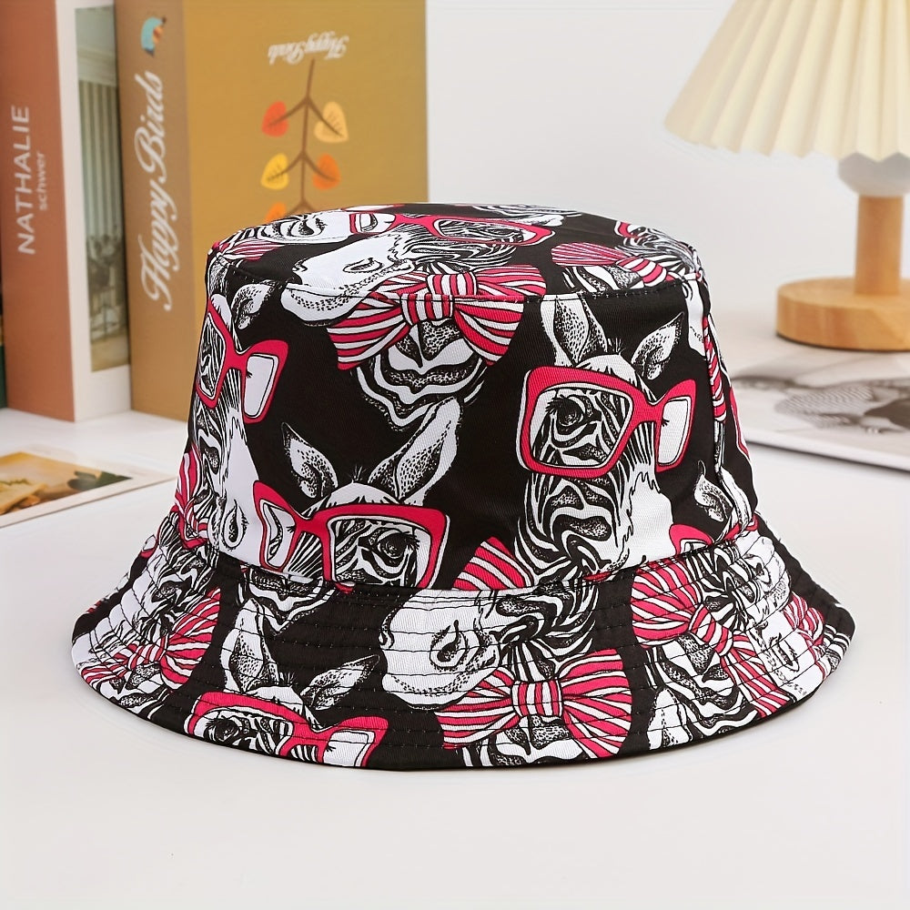 Unisex Versatile Sunshade Bucket Hat With Print Double sided Sun Hat