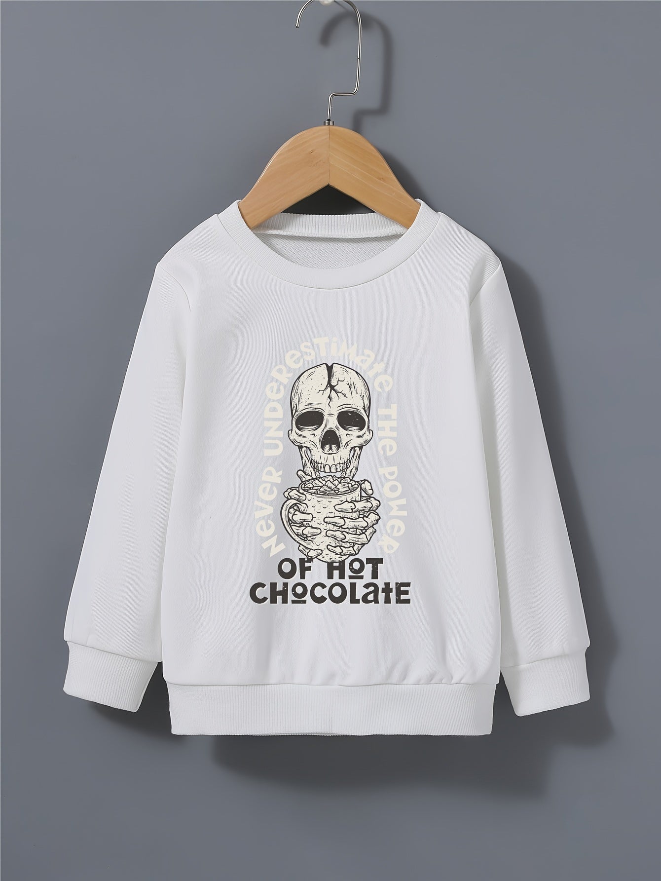 Skull Hot Chocolate Print Kid's Sweatshirt Halloween Style Long Sleeve Top