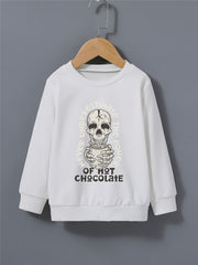 Skull Hot Chocolate Print Kid's Sweatshirt Halloween Style Long Sleeve Top