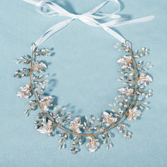 Leaf & Rhinestone Hair Band Braided Headband Bridal Wedding Headwear