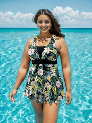 Boho Tankini Set Tropical Print Tie Front Top & Panty Swimsuit