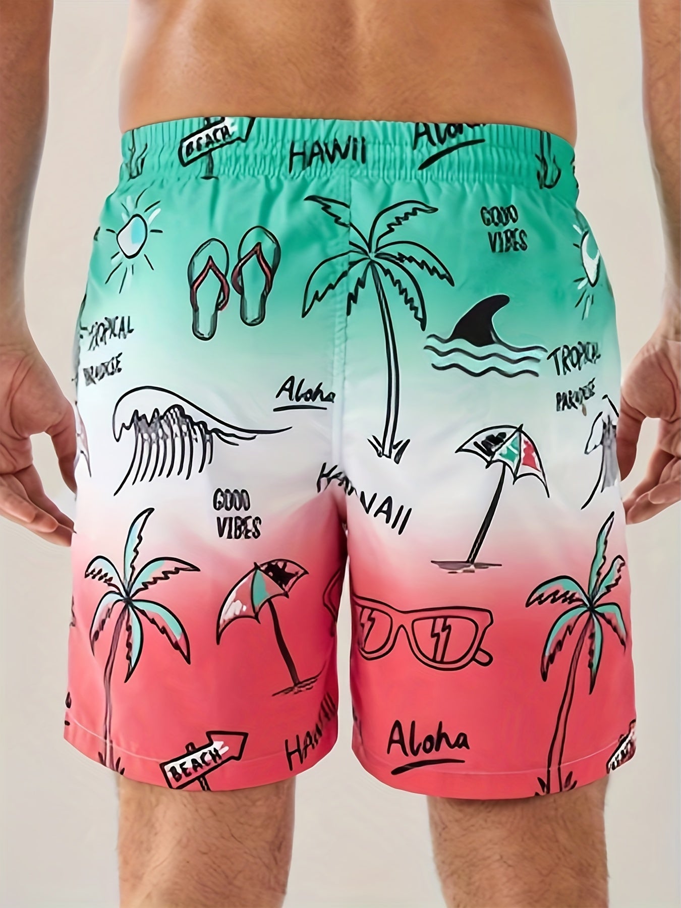Men's Quick Dry Hawaiian Board Shorts - Casual Swim Trunks