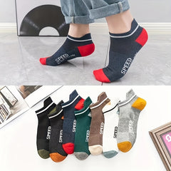 Boys 'SPPED' Print Boat Socks Thin Breathable Low Cut Ankle Socks