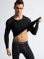 Men's Solid Compression Shirt High Stretch Crew Neck Top