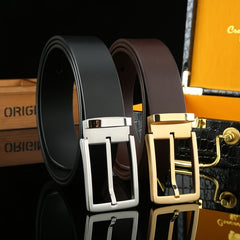 Men's Cowhide Leather Belt Stainless Steel Buckle Strong Tensile