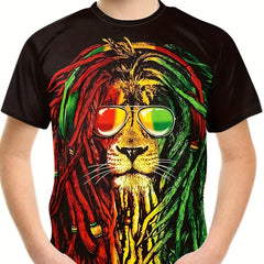 Hip Hop Lion Graphic Boys T Shirt Breathable Stretchy Casual Tee for Summer