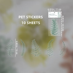 10pcs Leaf Series PET Stickers Fresh Crystal Ink Large Size Plant Material