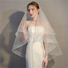 Wedding Head Veil Double Layer Mesh Veil Bridal Veil With Ribbon Edge