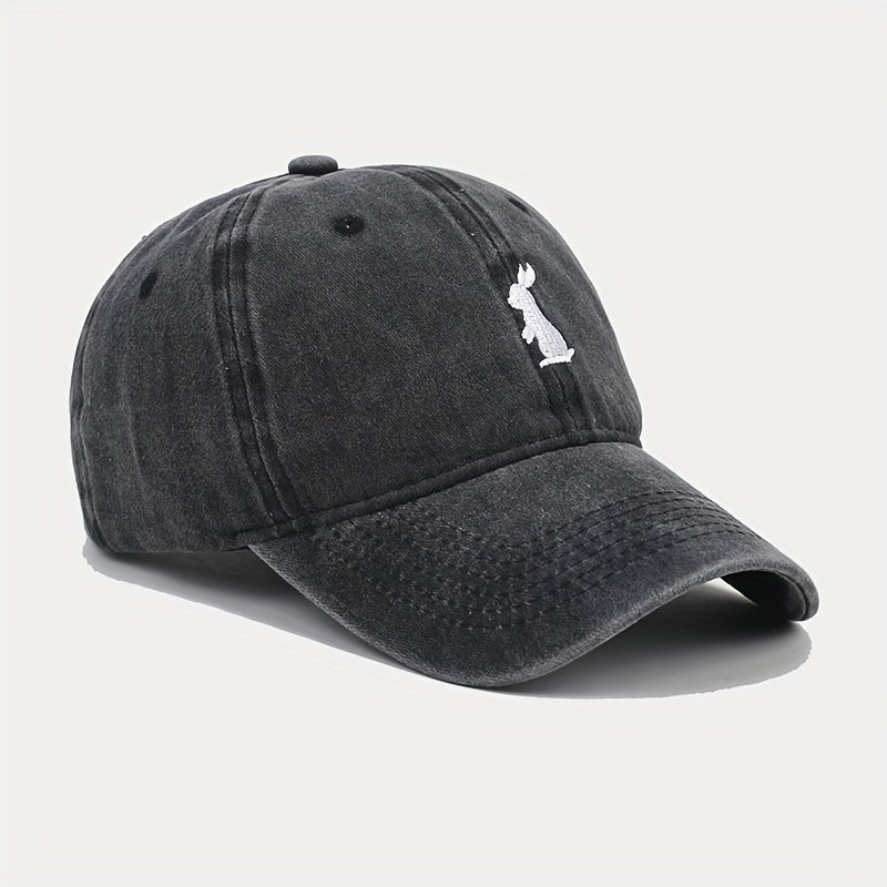 Bunny Embroidery Baseball Cap Cartoon Rabbit Washed Distressed Dad Hats