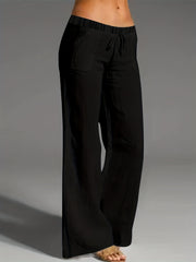Casual Drawstring Wide Leg Long Length Pants Women's Clothing
