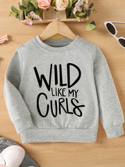 WILD LIKE MY CURLS Letter Print Girls Casual Sweatshirt