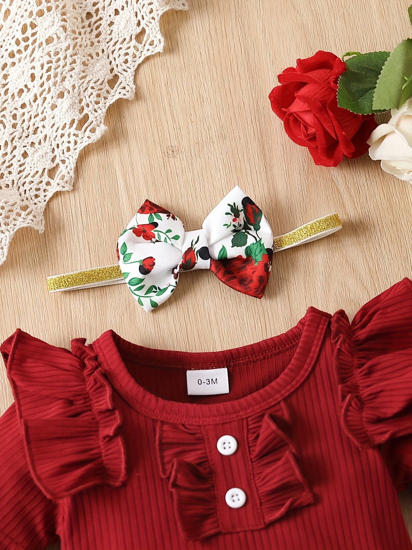 3pcs Baby Infant Girls Casual Onesie & Floral Shorts Set