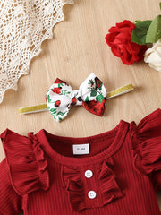 3pcs Baby Infant Girls Casual Onesie & Floral Shorts Set