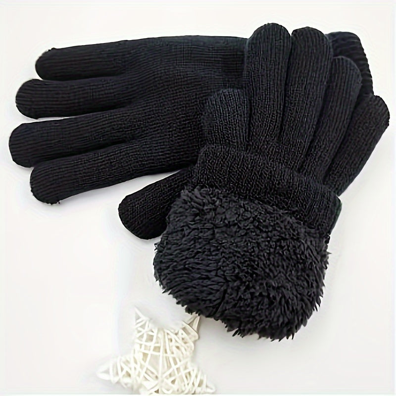 Plush Lined Coldproof Gloves Knitted Warm Winter Gloves