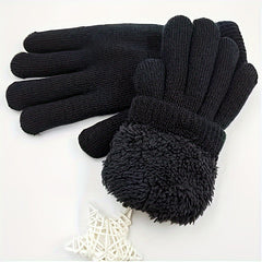 Plush Lined Coldproof Gloves Knitted Warm Winter Gloves