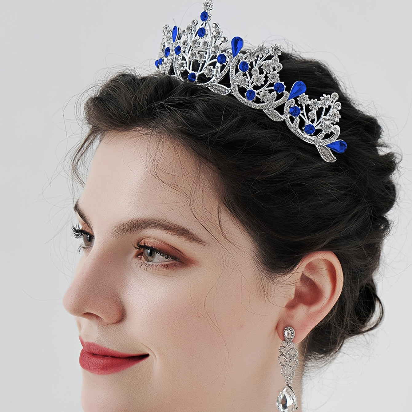 Silver Tiara Sapphire Crown Crystal Headband for Women Girls