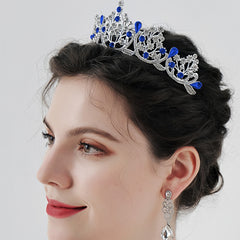 Silver Tiara Sapphire Crown Crystal Headband for Women Girls