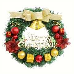 Christmas Golden Bell Wreath with Colored Balls & Bow