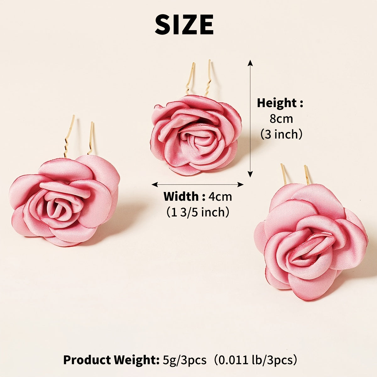 3pcs Rose Hair Clip Wedding Hairpin Women And Girls Hair Accessories