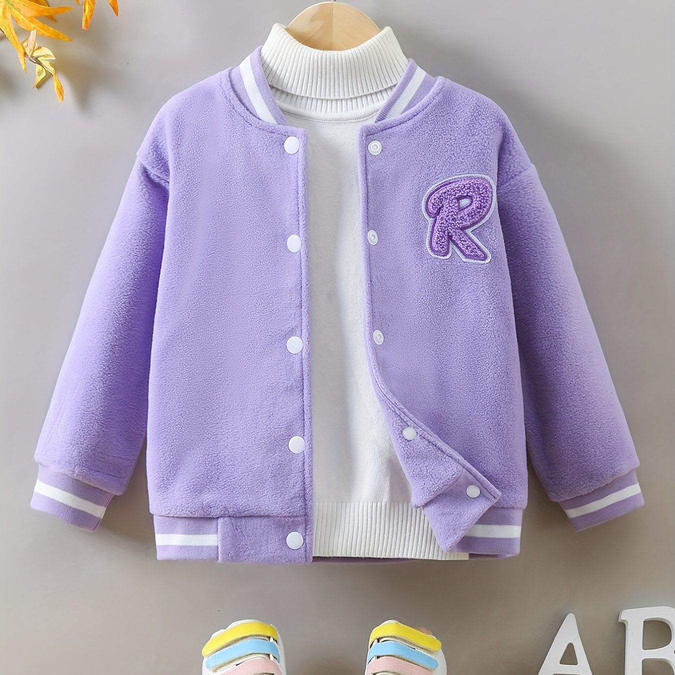 Girls Fleece Varsity Jacket Preppy Style Baseball Uniform Winter Clothes