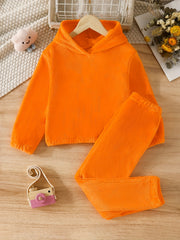 2pcs Kid's Thermal Pajamas Hoodie & Pants Set Warm Comfy PJ Set Girl's Loungewea