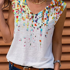 Colorful Graphic Tank Top V Neck Casual Top For Summer & Spring Women's Clothing