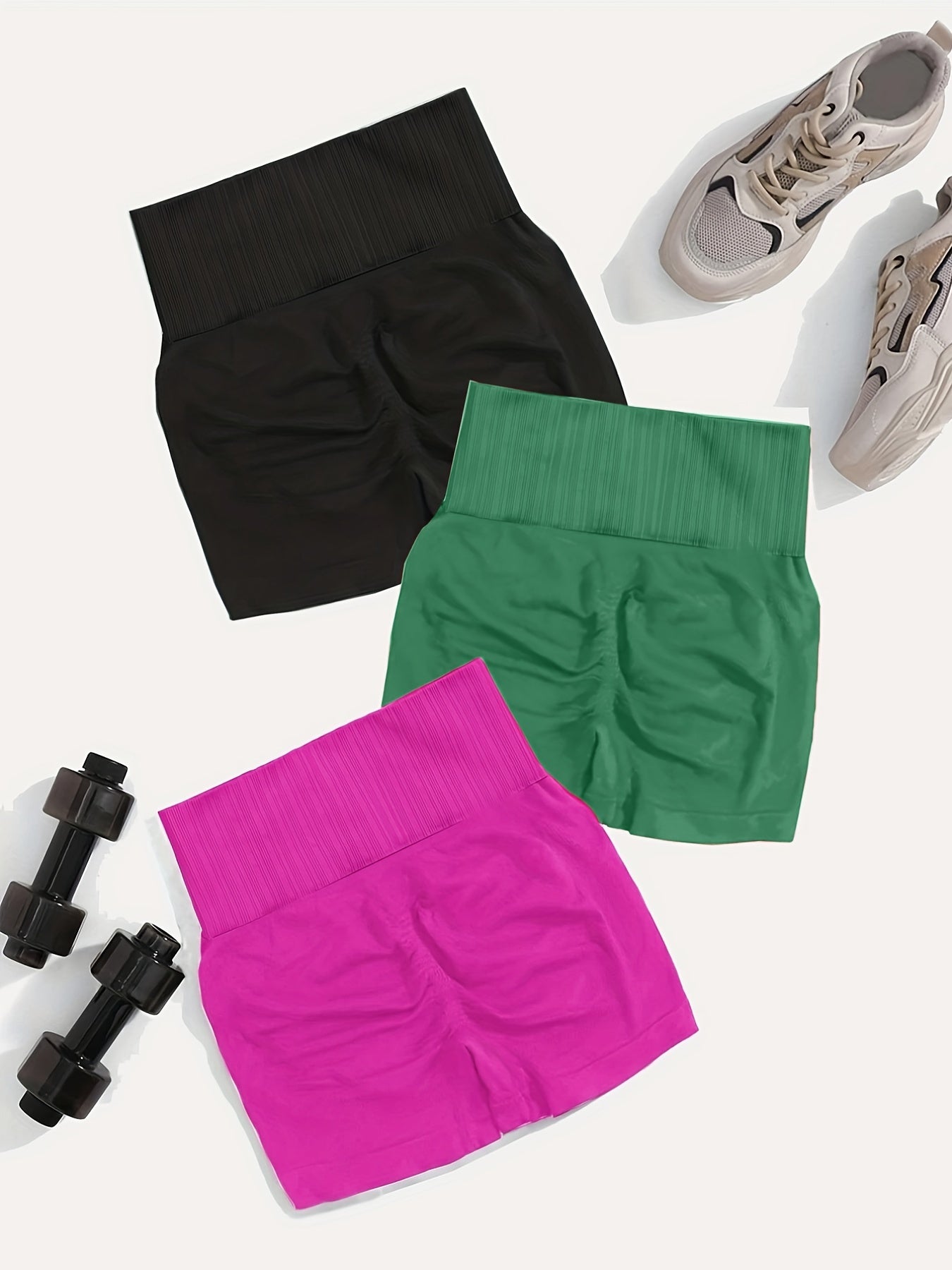 3 Pcs Seamless Summer Sports Shorts High Waist Stretchy Yoga Fitness