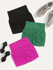 3 Pcs Seamless Summer Sports Shorts High Waist Stretchy Yoga Fitness