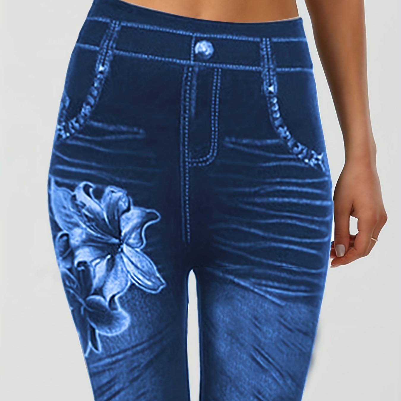Flower Print Slim Leggings Casual Skinny Shorts Leggings