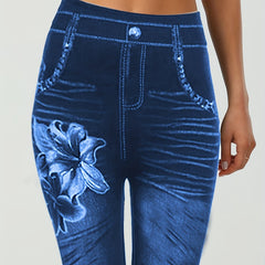 Flower Print Slim Leggings Casual Skinny Shorts Leggings