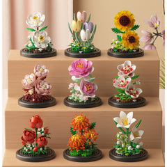 Mixed Plastic Flower Building Blocks DIY Rose Sunflower Tulip Lily Peony Jasmine