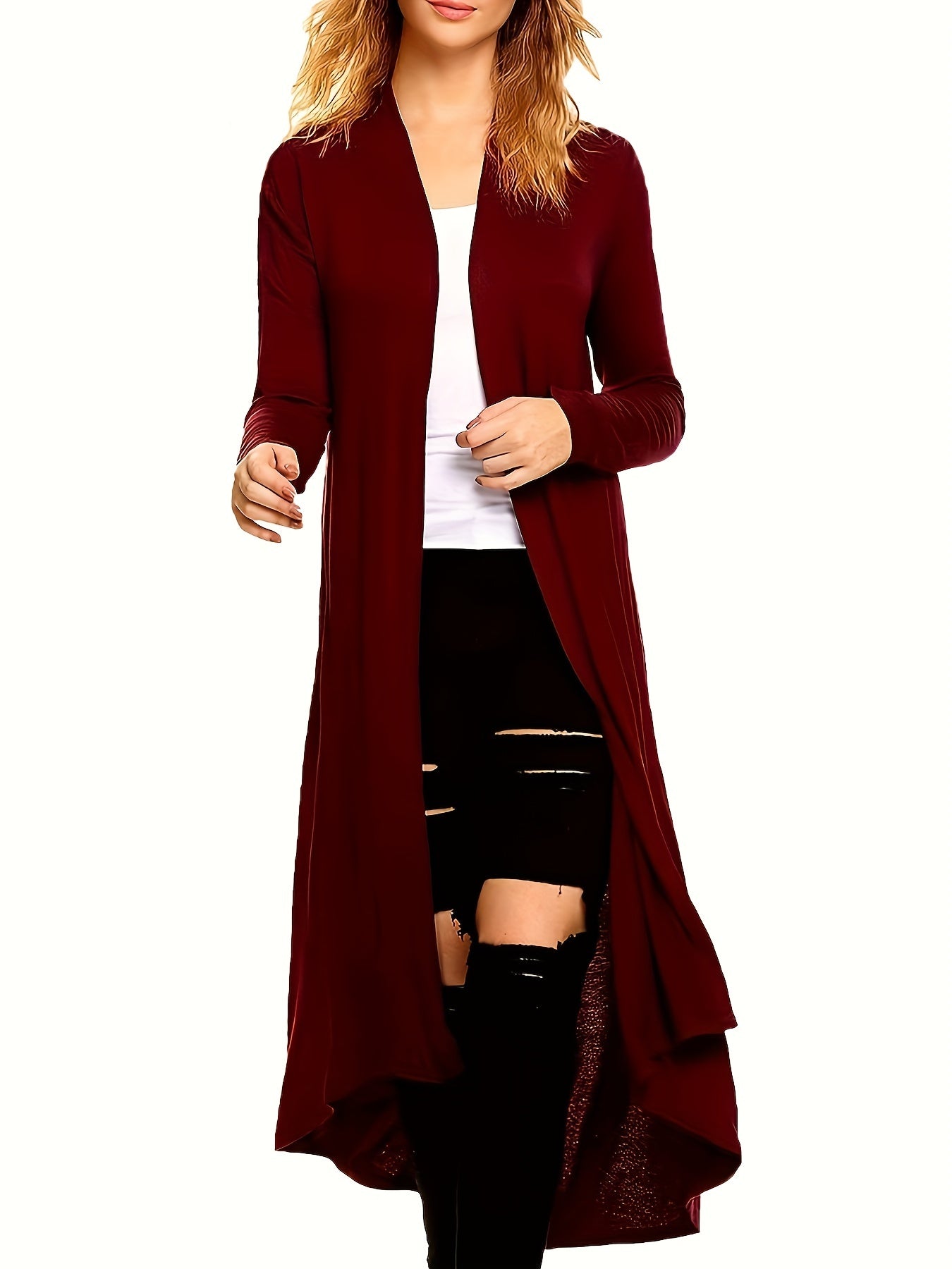 Open Front Drape Knit Cardigan Long Sleeve Sweater Women's Clothing