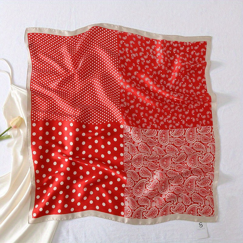 Paisley Polka Dot Print Bandana Satin Square Scarf Silk Head Wrap
