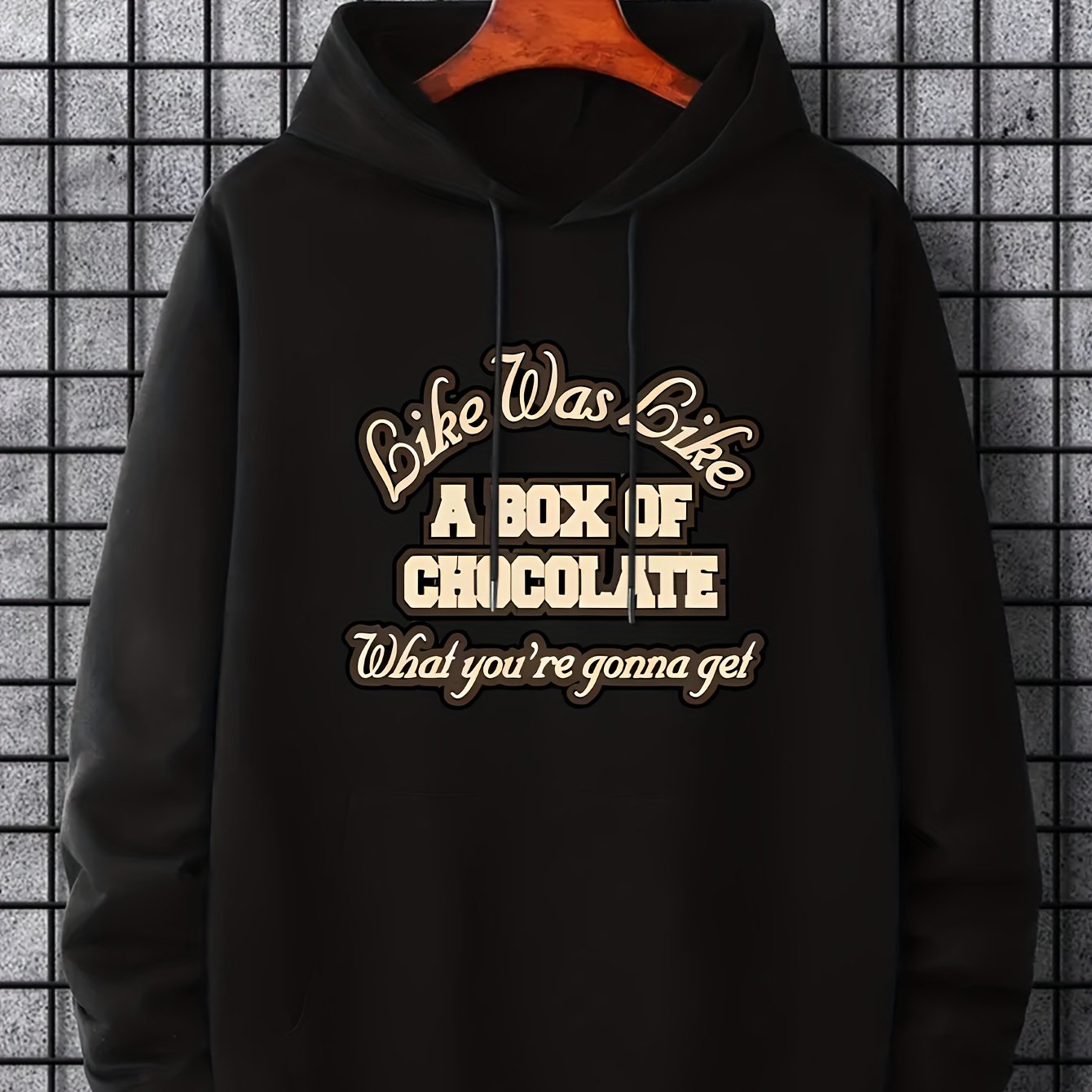 Men's Chocolate Print Hoodie, Drawstring Sweatshirt