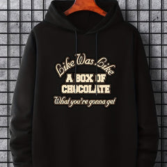 Men's Chocolate Print Hoodie, Drawstring Sweatshirt