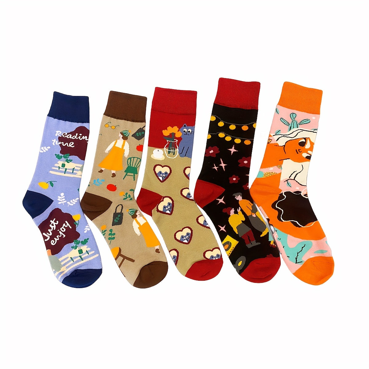 5 Pairs Cartoon Print Socks Mid Tube Women's Stockings