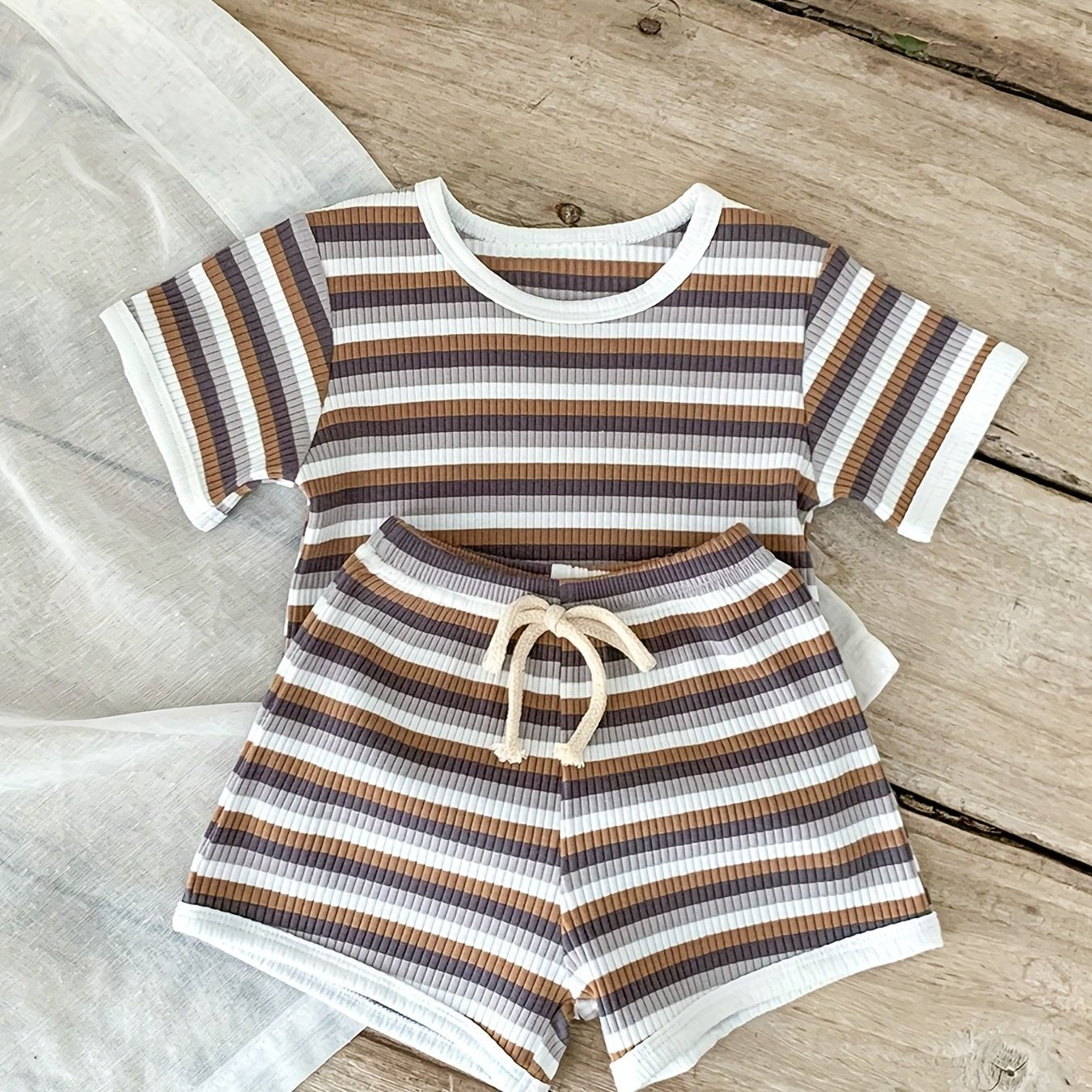 2pcs Baby Boys Striped T shirt & Shorts Summer Clothes Sets