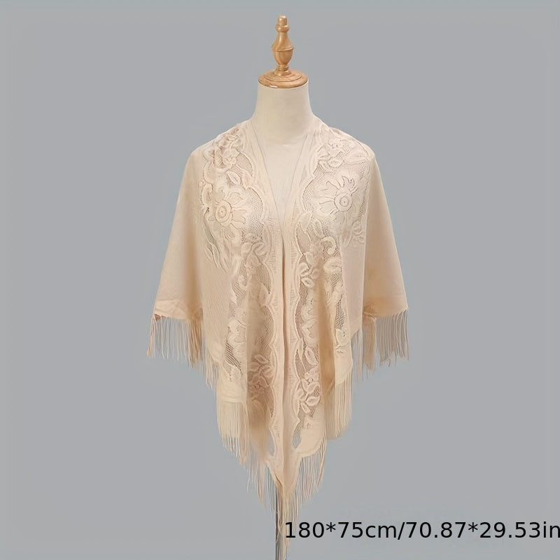 Lace Hollow Tassel Shawl Women Windproof Scarf Triangle Shawl