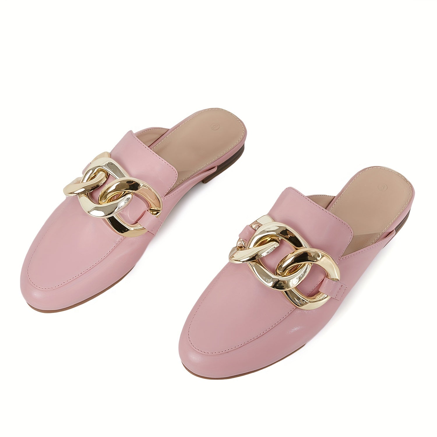 Women's Chain Decor Flat Mules Closed Toe Slip On Shoes