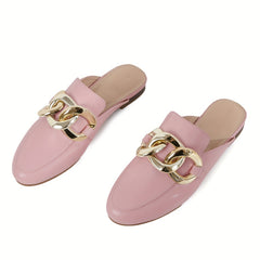 Women's Chain Decor Flat Mules Closed Toe Slip On Shoes