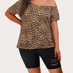 Plus Leopard Print Top & Ripped Shorts 2 Piece Set
