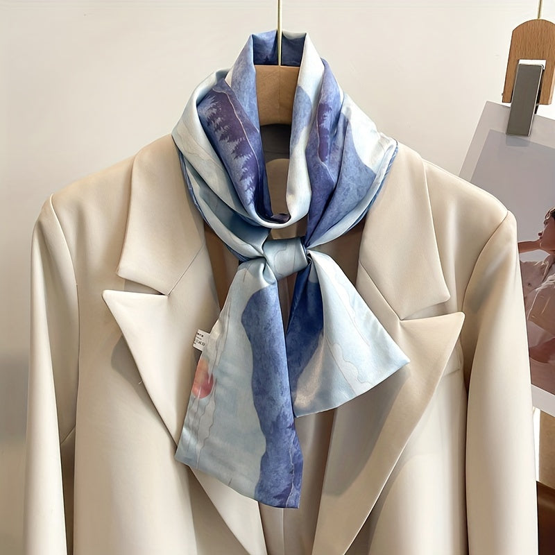 Vintage Print Satin Long Ribbon Scarf Neckerchief