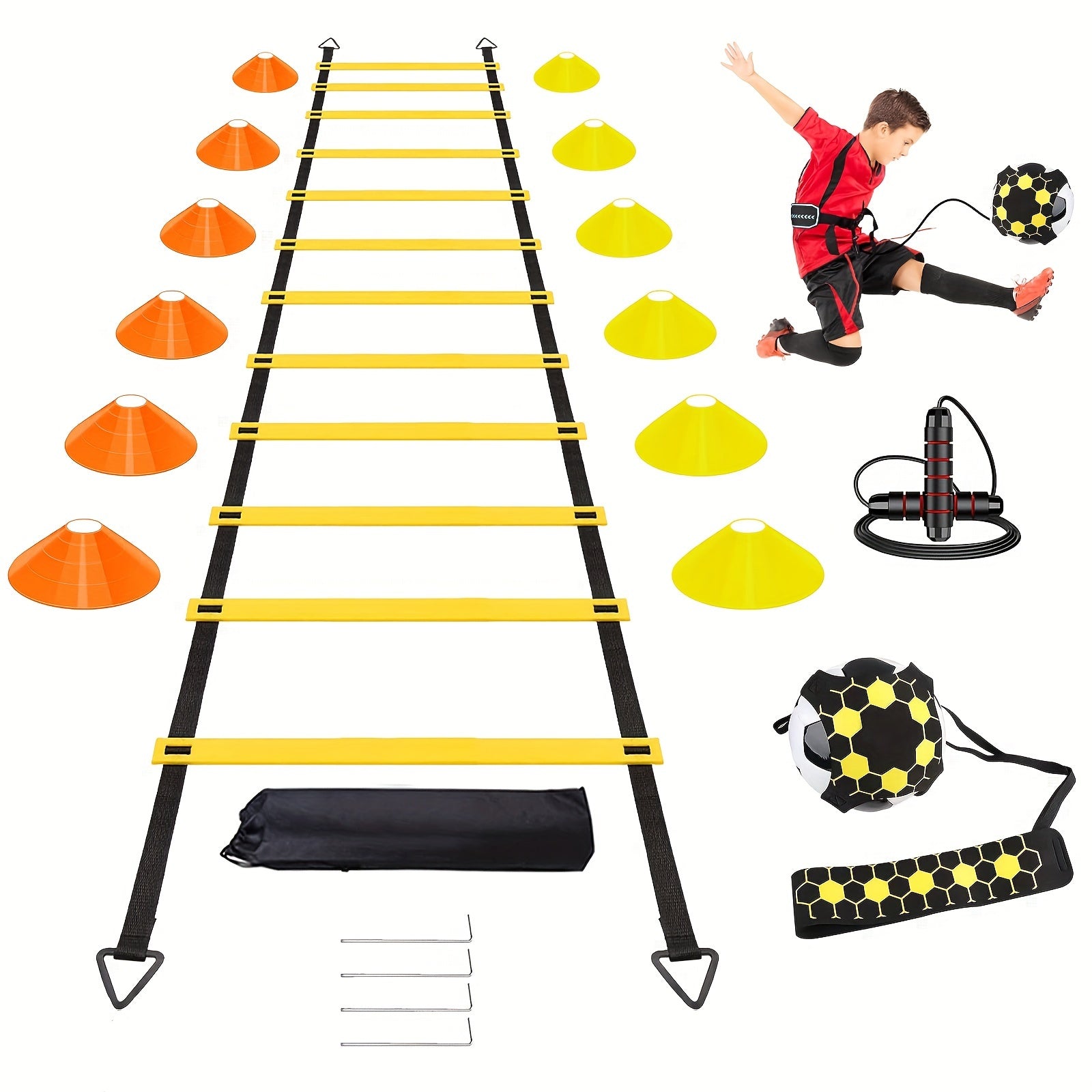 Agility Ladder, Cones, Kicking Trainer & Rope Football Training Kit